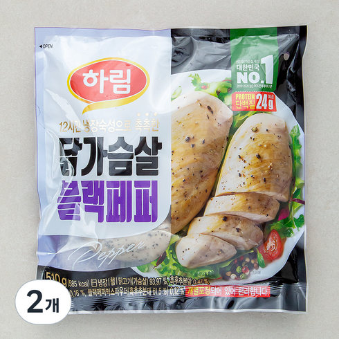 하림 닭가슴살 블랙페퍼, 510g, 2개