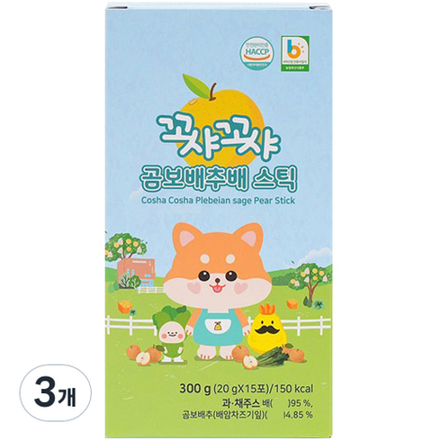 꼬샤꼬샤 곰보배추배 스틱 20g x 15p, 300g, 3개