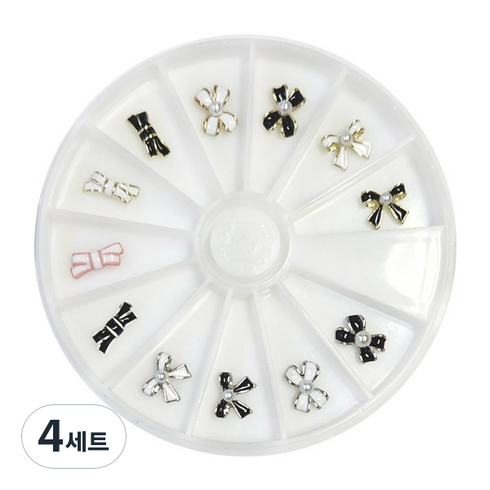 진주리본 파츠 세트 KN-P1053, 화이트블랙, 4세트