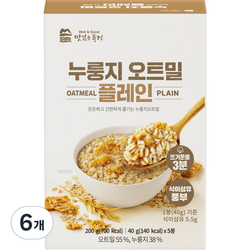 맛있는풍경 누룽지 오트밀 플레인 5개입, 40g, 6개