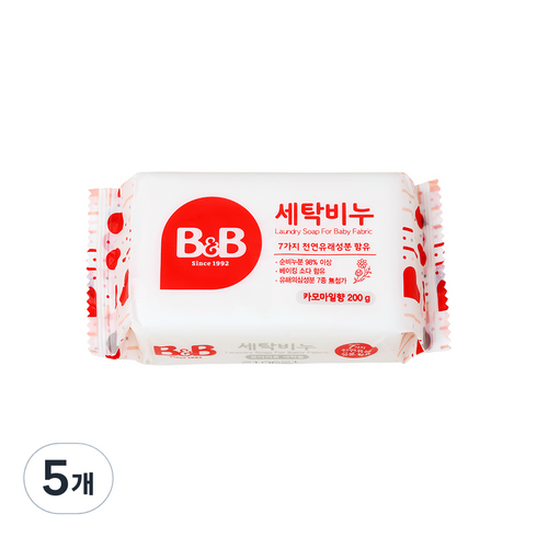 아기빨래비누 - 비앤비 세탁비누 유아의류 카모마일 200g, 5개