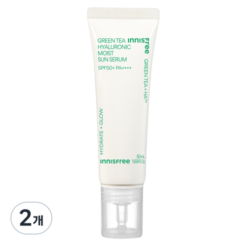 선세럼 - 이니스프리 그린티 히알루론산 수분 선세럼 SPF50+ PA++++, 50ml, 2개