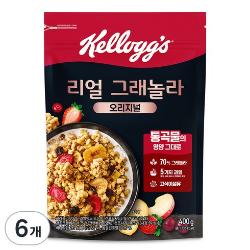 켈로그 리얼 그래놀라 오리지널 시리얼, 400g, 6개