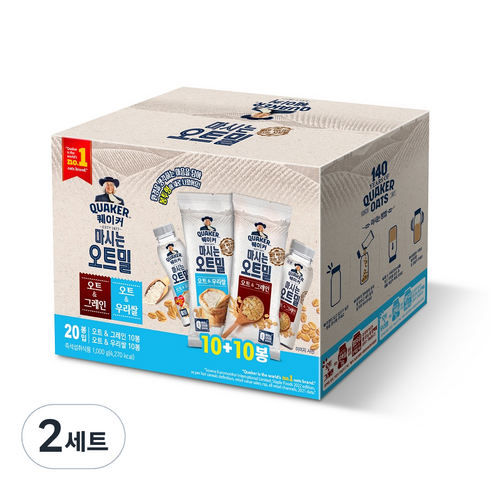 퀘이커 마시는 오트밀 오트 앤 그레인 50g x 10p + 오트 앤 우리쌀 50g x 10p 세트, 1kg, 2세트