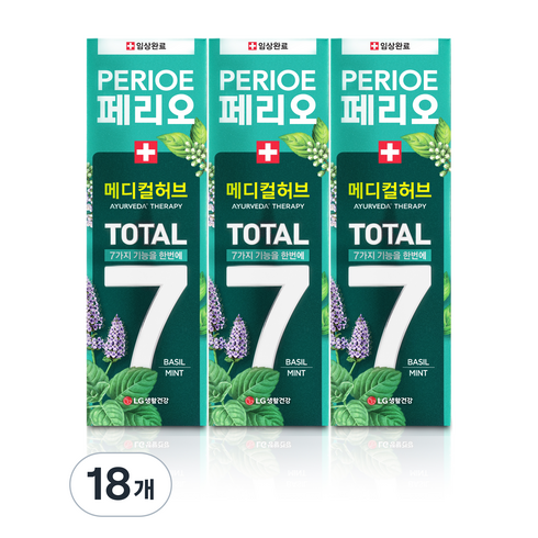 페리오 토탈7 메디컬허브 치약 바질민트, 100g, 18개