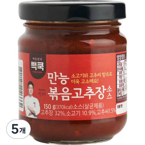 백종원만능양념장 - 백쿡 만능 볶음고추장 소스, 5개, 150g