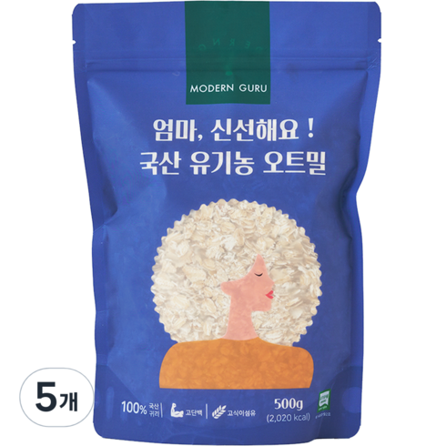 모던구루 엄마 신선해요 국산 유기농 오트밀, 500g, 5개