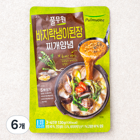 풀무원 바지락냉이 된장찌개양념, 130g, 6개