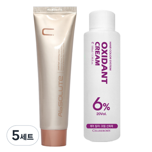 에비뉴쉬에뜨 앱솔루트 컬러링 크림 염색제 120g + 산화제 100ml, 6CN 자연은회색, 5세트