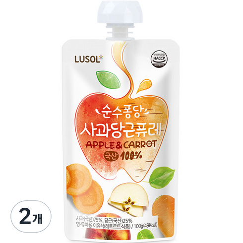 루솔퓨레 - 루솔 순수퐁당 퓨레, 혼합맛(사과/당근), 100g, 2개