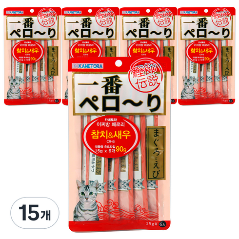 펫모닝 카네토라 페로리 고양이 츄르타입 간식 참치 CR-B 6p, 참치 + 새우 혼합맛, 90g, 15개