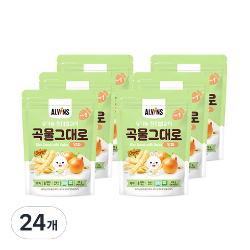 엘빈즈 유아용 유기농 곡물 그대로 현미 쌀과자 STEP1 25g, 양파맛, 24개