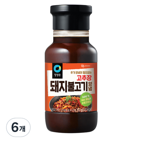 대상 청정원 돼지 불고기 양념, 280g, 6개