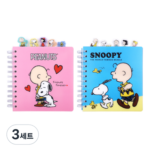 피너츠 스누피 인덱스 스프링노트 2p 세트, 혼합 색상, 3세트