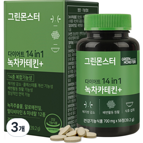 그린몬스터 다이어트 녹차카테킨플러스, 56정, 3개