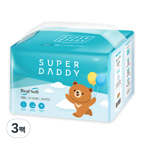 슈퍼대디 리얼소프트 팬티형 기저귀 유아용, 78매, 대형(L)