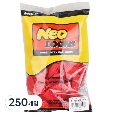 네오룬스 30 cm 라운드풍선, 스탠다드 레드, 250개
