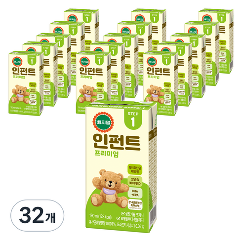 토들러두유 - 베지밀 유아용 뉴 인펀트 프리미엄1 미드 두유 190ml, 32개