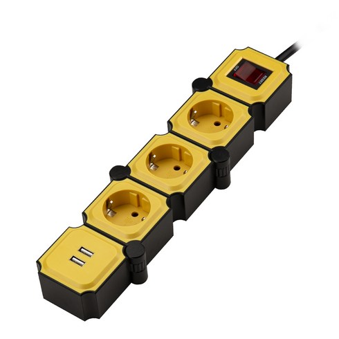 테트리스 고용량 디자인 절전 멀티탭 3구 USB 블랙 + 옐로우, 1.5m, 1개
