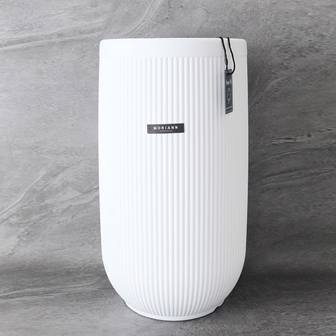 모리앤 모던 롱스트라이프 원형 플라스틱 화분 2650W, 화이트, 1개