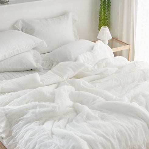 2023년 가성비 최고 모달이불 - 지베딩 프릴리 스노우리플 모달 이불, 화이트