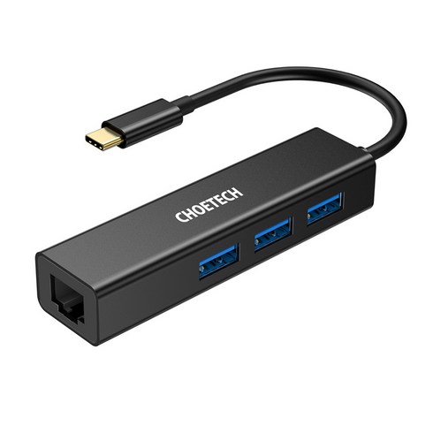 초텍 C타입 랜포트 + USB 3포트 멀티 허브 어댑터 HUB-U02, 블랙, 1개