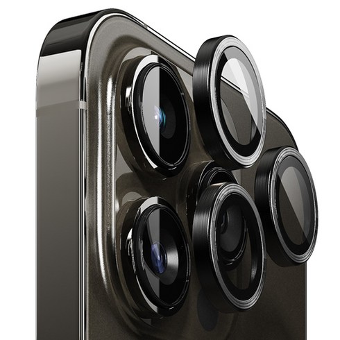 카메라렌즈 - 빅쏘 2.5CX 아이폰 빛번짐 방지 후면 카메라 렌즈 개별 프레임 메탈 링 강화유리 휴대폰 보호필름 블랙 + 부착가이드툴, 1세트