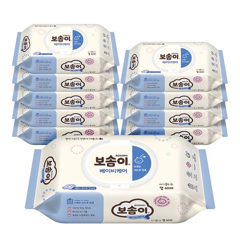 보솜이 베이비케어 물티슈 캡형, 60매, 10개