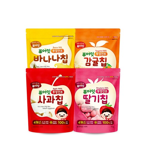 퓨어잇 동결건조 과일칩 4종 세트, 감귤, 사과, 딸기, 바나나, 1세트