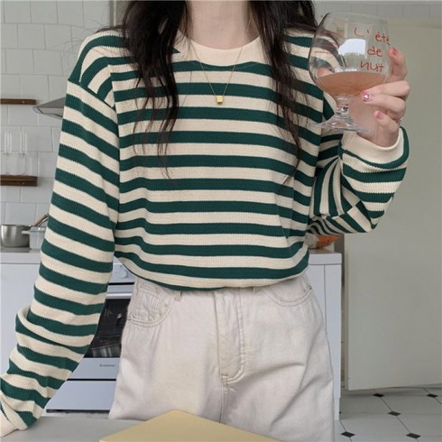 2023년 가성비 최고 스트라이프티셔츠 - 피어니스트 여성용 줄무늬 스트라이프 긴팔 티셔츠
