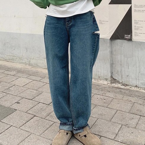 모코블링 레트로힙걸 데님 팬츠 배기 팬츠