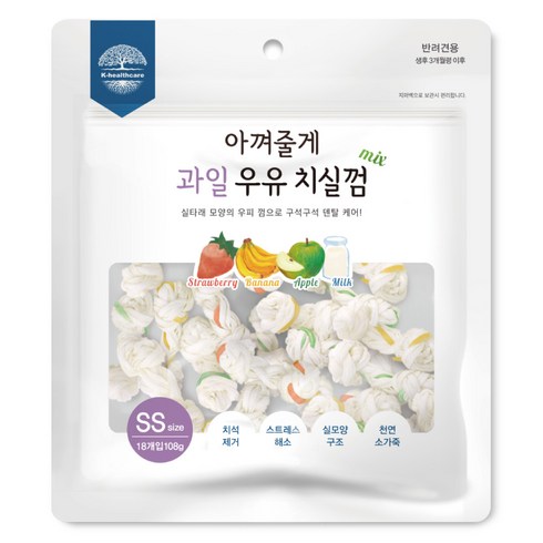 아껴줄게 강아지 과일 우유 치실껌 SS 18p, 딸기+바나나+사과, 108g, 1개