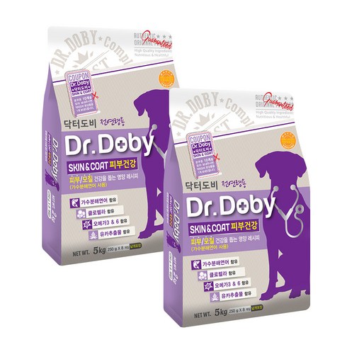 강아지모질사료피부하드 - 닥터도비 스킨앤코트 강아지 사료 2p, 피부건강, 5kg, 2개
