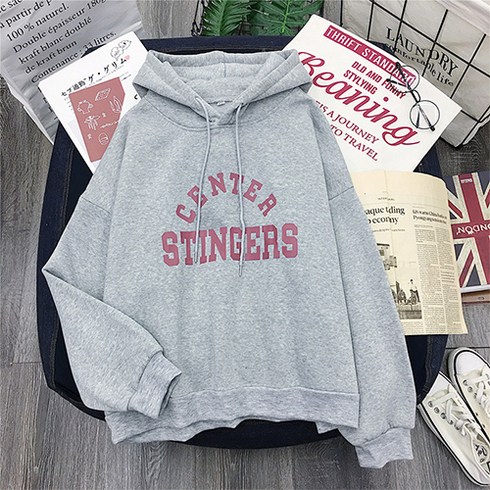 STINGERS 레터링 베이직 임산부 긴소매 후드티