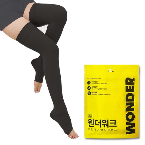 원더워크 허벅지형 의료 압박스타킹 발가락트임 블랙, 1개