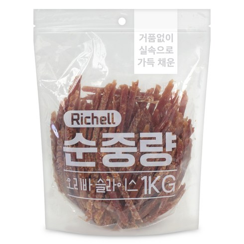 리첼 순중량 강아지간식 1kg, 오리바슬라이스, 1개