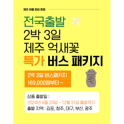 제주도비행기 - [제주/서귀포시] [전국출발] 제주 억새꽃 초특가 2박 3일 버스 패키지