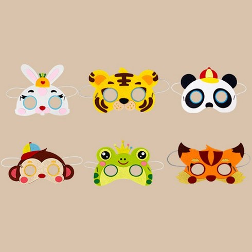 2023년 가성비 최고 동물가면 - 펠트 부직포 동물 가면 만들기 6종 세트, 6종세트, 1개