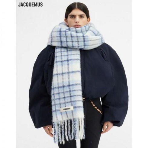 JACQUEMUS 자크뮈스 레샤페 까로 체크 겨울용윈터목도리 라이트블루 236AC572 5