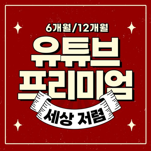 유튜브 프리미엄+유튜브 뮤직 이용권 6개월/12개월, 3개월