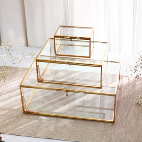 골드 프레임 사각 유리 보석함 (4size), 1개, XL