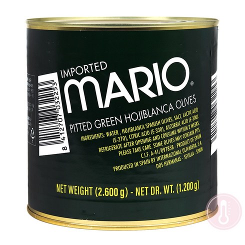 푸드올마켓_ [특가할인]마리오 피티드 그린올리브 2.6kg /오히블랑까 -캔, 1개