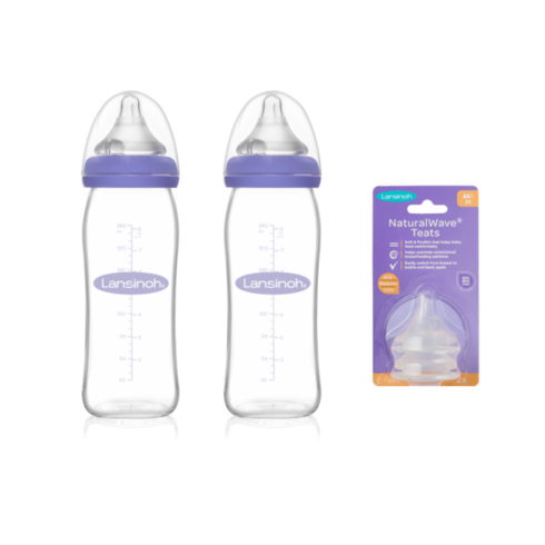 [란시노] 유리젖병 240ml x 2 + 젖꼭지 내츄럴 웨이브 (M) x 1 set, 단품