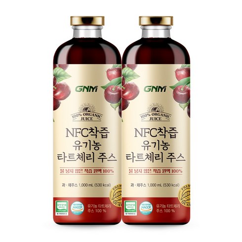 2023년 가성비 최고 유기농 타트체리966 - [유기가공식품] GNM 물 넣지 않은 NFC 유기농 타트체리 주스 착즙 원액, 1000ml, 2병