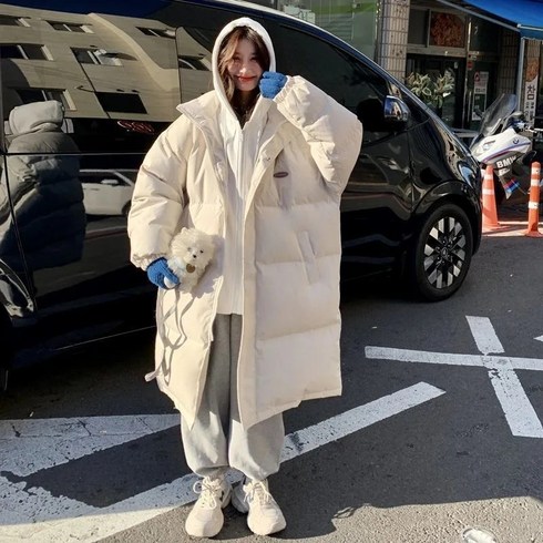 페이크 투피스 후드 하프 패딩 여자롱패딩