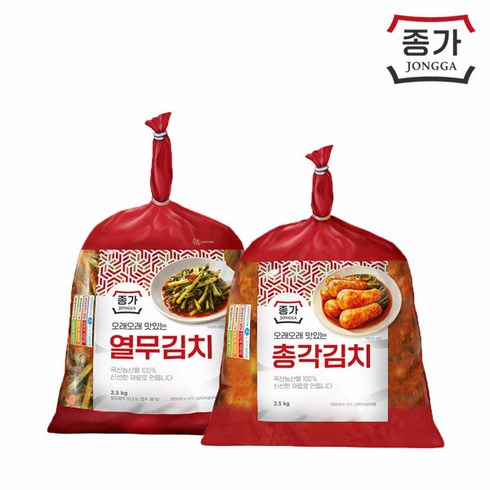 종가 종가집 총각열무김치 총 5kg - 종가 총각김치 2.5kg + 열무김치 2.5kg, 1세트