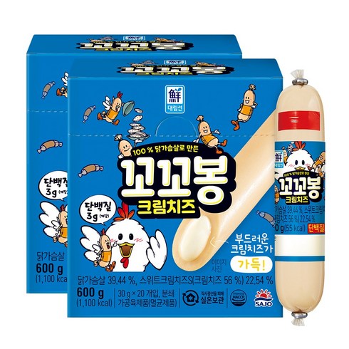 [사조대림] 꼬꼬봉 크림치즈 600g(30gX20) x2개 /닭가슴살 소시지, 상세 설명 참조