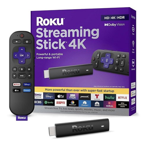 Roku 스트리밍 스틱 4K | 스트리밍 장치 4K/HDR/돌비 비전 Roku 음성 리모컨 및 TV 컨트롤 포함