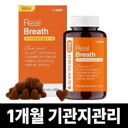 펫생각 리얼 브레스 반려견 강아지 기관지 영양제 협착증 기침 면역력 호흡기 켁켁거림 거위소리 66g, 1박스