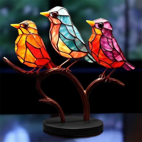 스테인드글라스 새 가지 양면 컬러 데스크탑 아크릴 벌새 홈 데코 공지사항, 5.3 Birds A - Acrylic Material